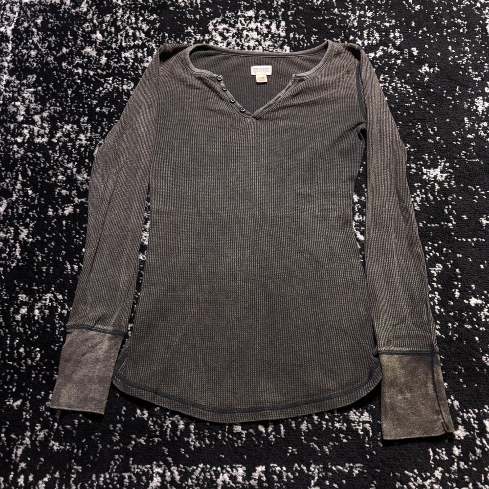 Mossimo Supply Co Womens Grey Waffle Knit Henley Long Sleeve Thermal Top Size M